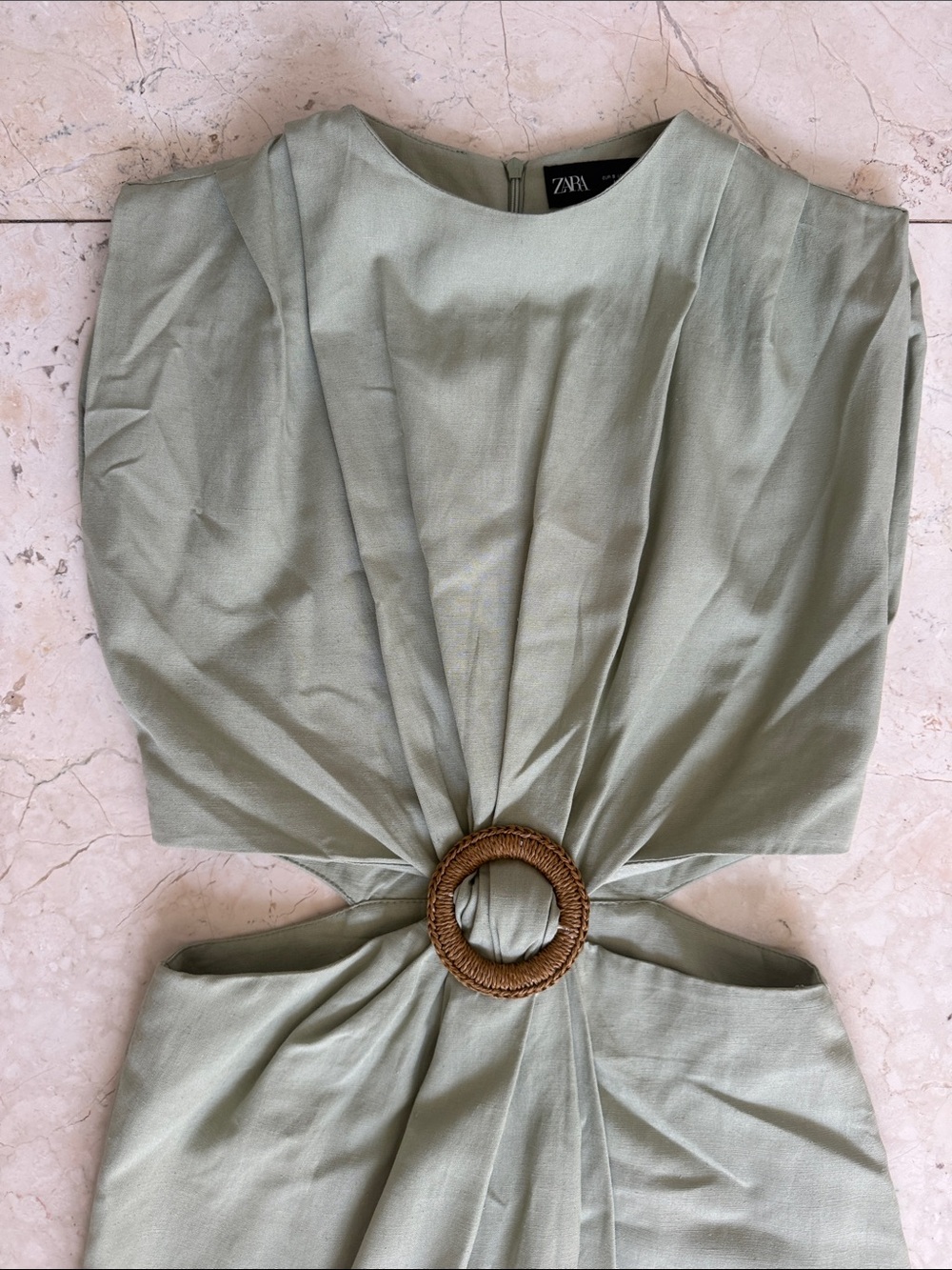 Zara Mint Green Midi Dress with Ring Cutout - Picture 2 of 4
